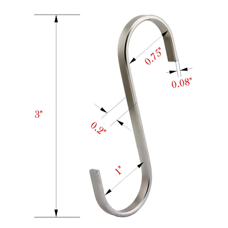 YourGift 20 Pack Flat S Hooks Stainless Steel 3 inches S Shaped Hanging Hooks for Kitchen, Bathroom, Bedroom and Office (Medium) - Image 2